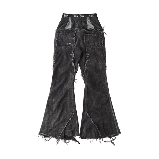 COZY25 TRIPPLE LAYER WAXED FLARED JEANS