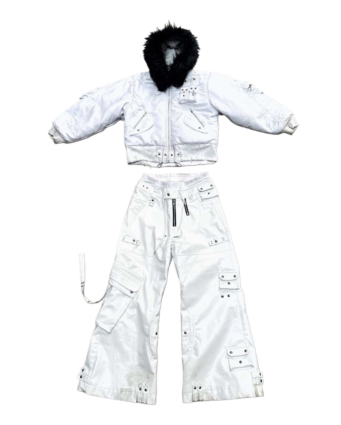 WHITE GHIDØRAH LEATHER CARGO PANTS