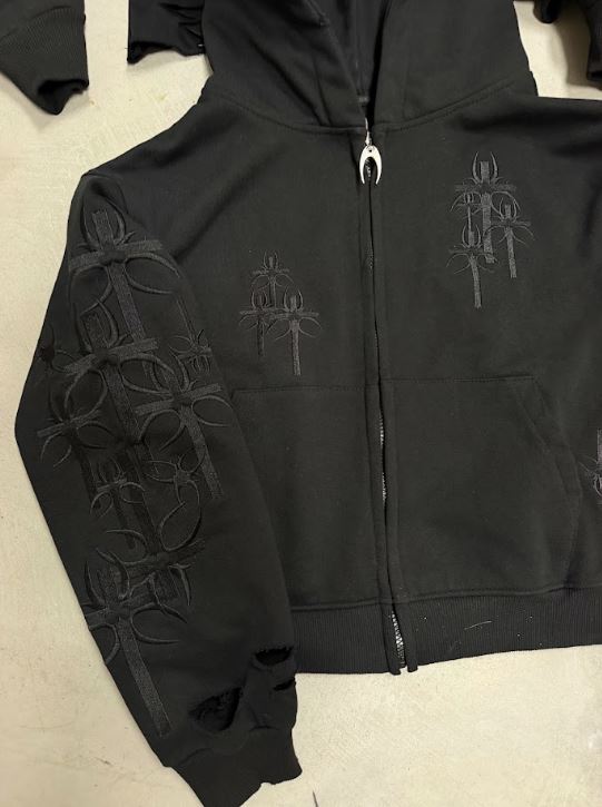 XXX OVER CROSS EMBROIDER HOODZIP